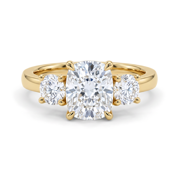 Classic Three-Stone Elongated Cushion Diamond Ring