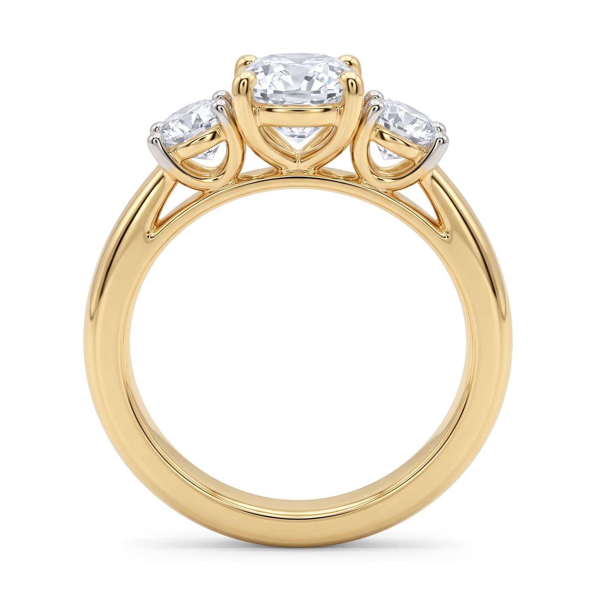Classic Three-Stone Elongated Cushion Diamond Ring