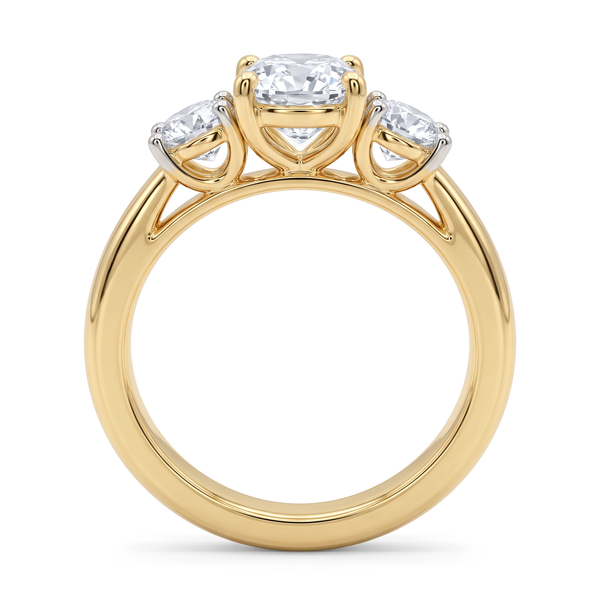 Classic Three-Stone Elongated Cushion Diamond Ring
