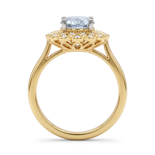 Blooming Floral Petal Double Halo Round Diamond Ring