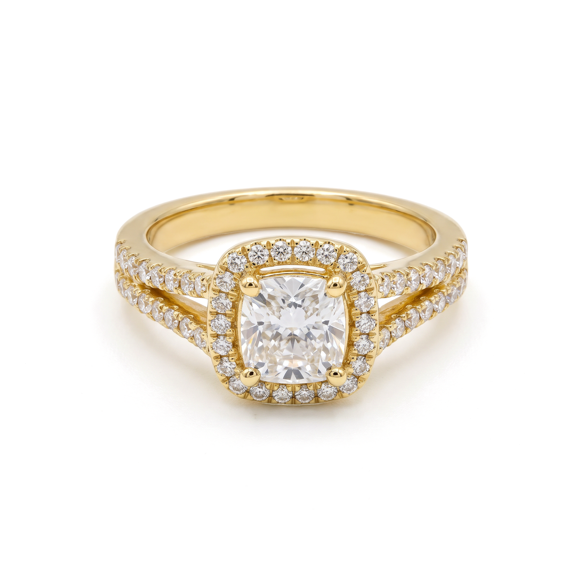 Cushion Halo Split Shank Diamond Ring