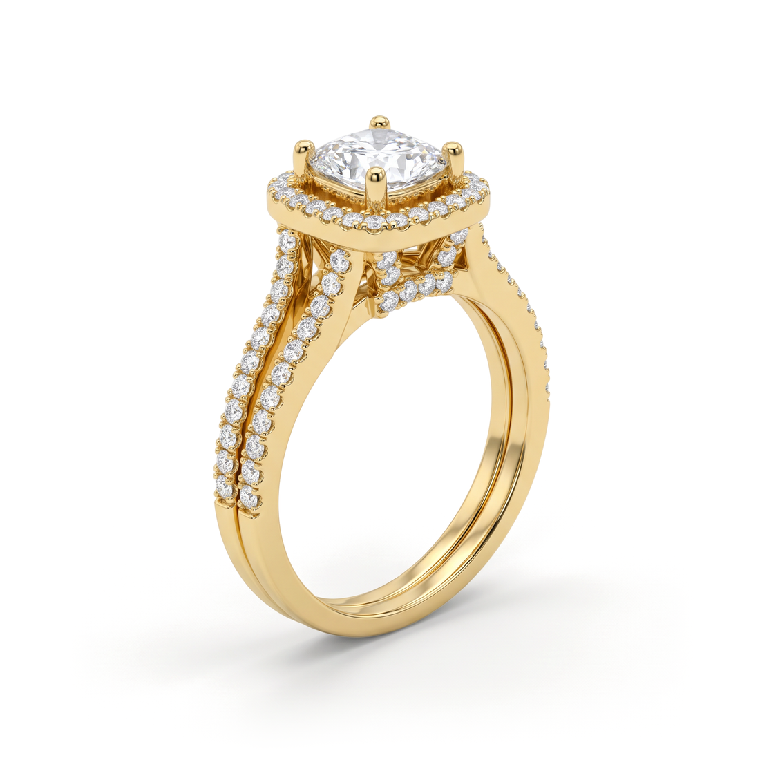 Cushion Halo Split Shank Diamond Ring