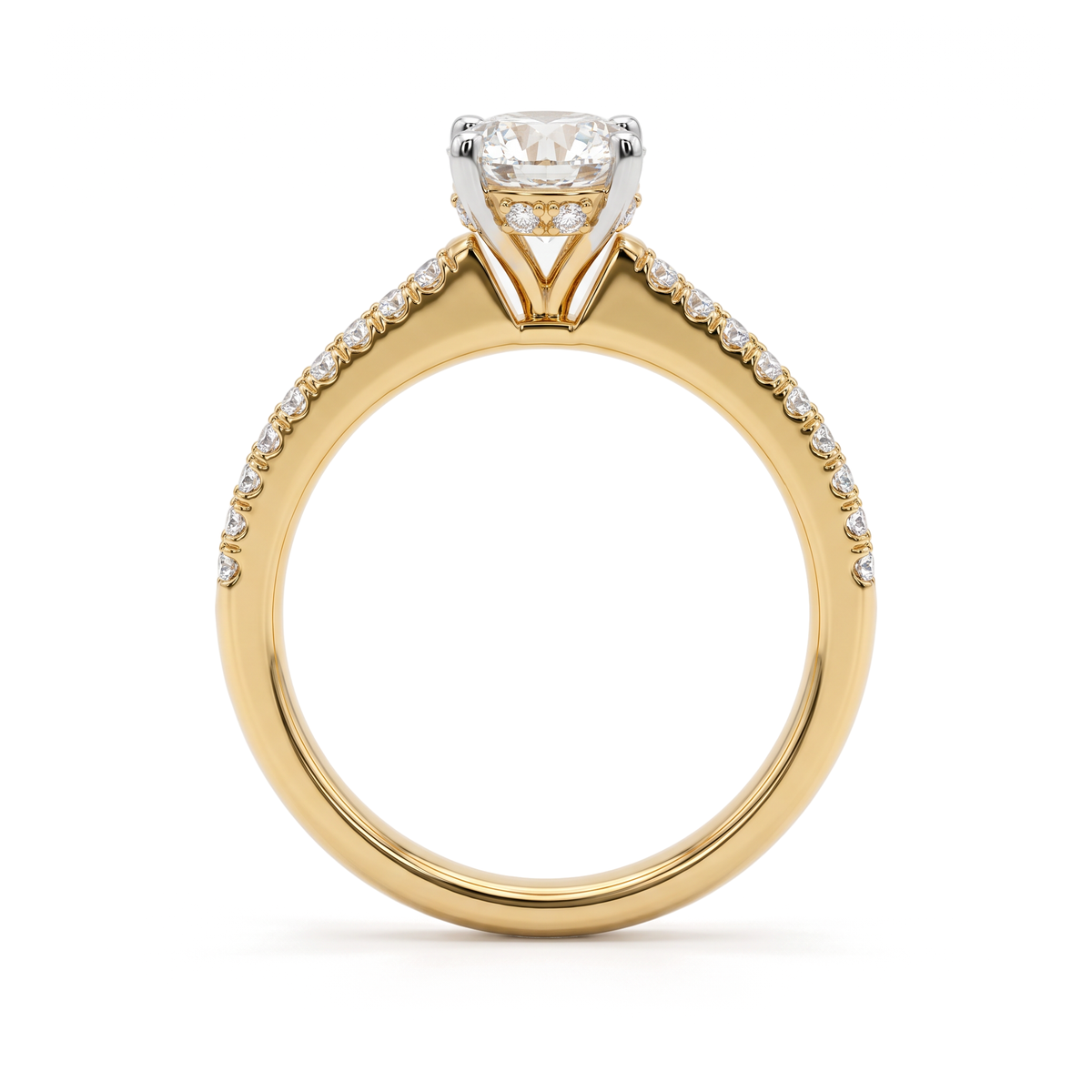 Hidden Halo Pavé Cathedral Round Diamond Ring