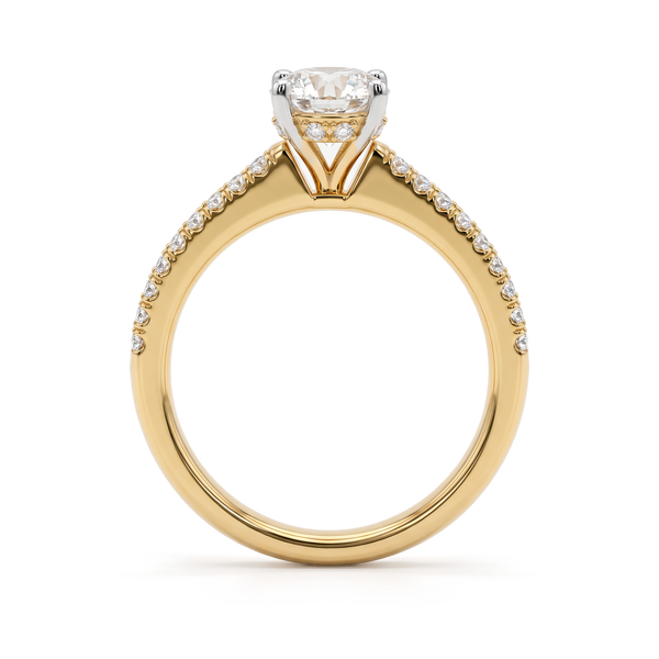 Hidden Halo Pavé Cathedral Round Diamond Ring