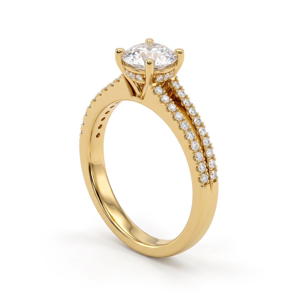 Hidden Halo Pavé Cathedral Round Diamond Ring