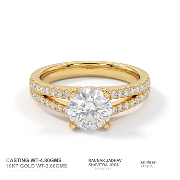 Hidden Halo Pavé Cathedral Round Diamond Ring