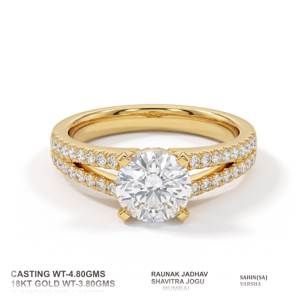 Hidden Halo Pavé Cathedral Round Diamond Ring