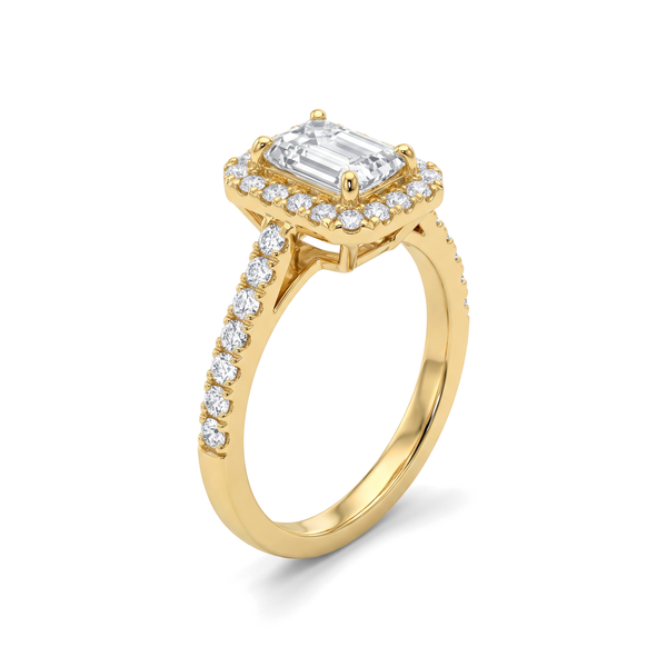 Emerald Halo Pavé Cathedral Diamond Ring