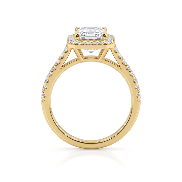 Emerald Halo Pavé Cathedral Diamond Ring