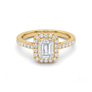 Emerald Halo Pavé Cathedral Diamond Ring