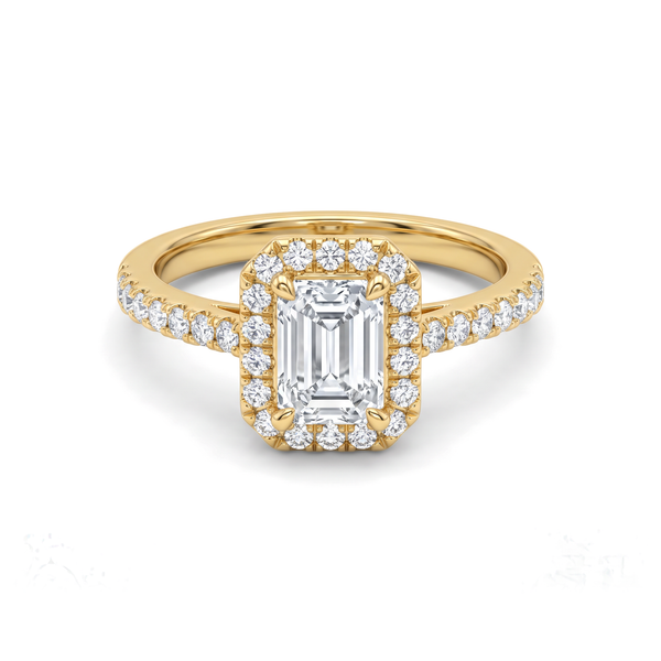 Emerald Halo Pavé Cathedral Diamond Ring