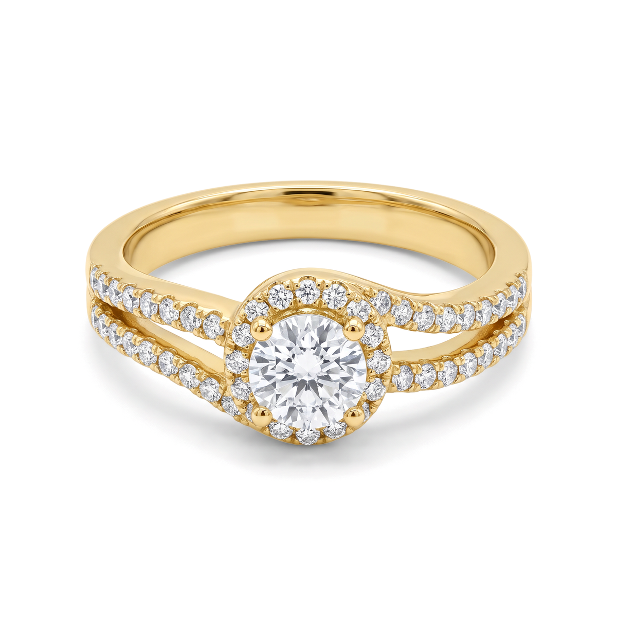 Swirl Bypass Halo Pavé Round Diamond Ring