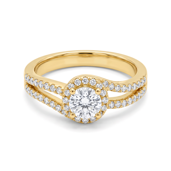Swirl Bypass Halo Pavé Round Diamond Ring