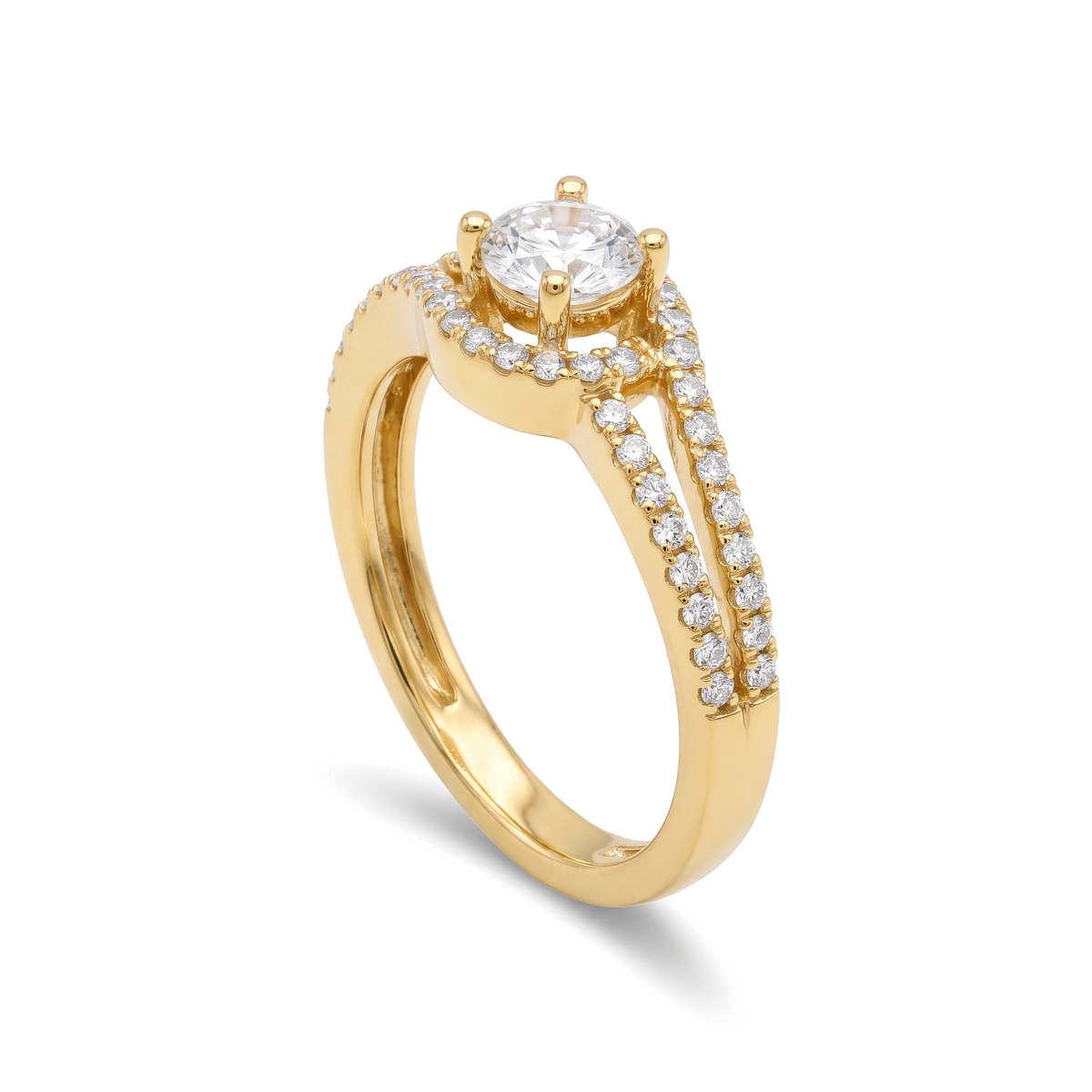 Swirl Bypass Halo Pavé Round Diamond Ring