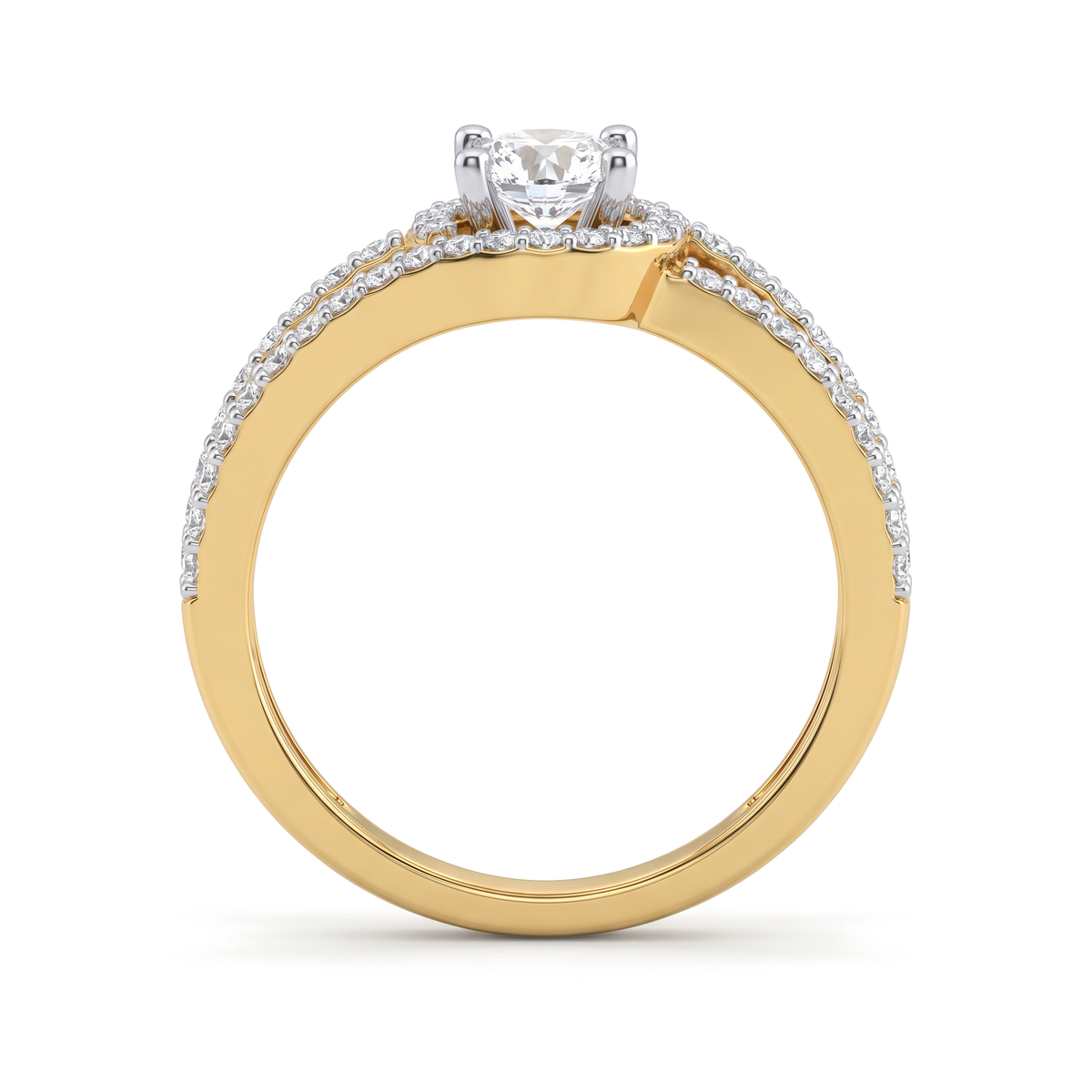 Swirl Bypass Halo Pavé Round Diamond Ring