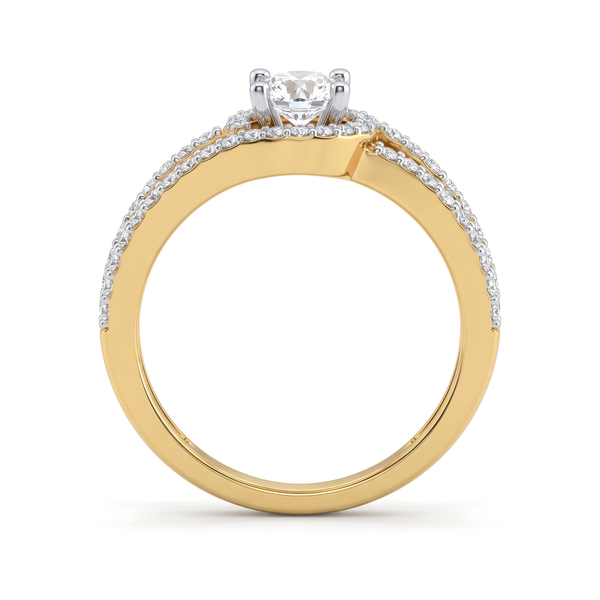 Swirl Bypass Halo Pavé Round Diamond Ring
