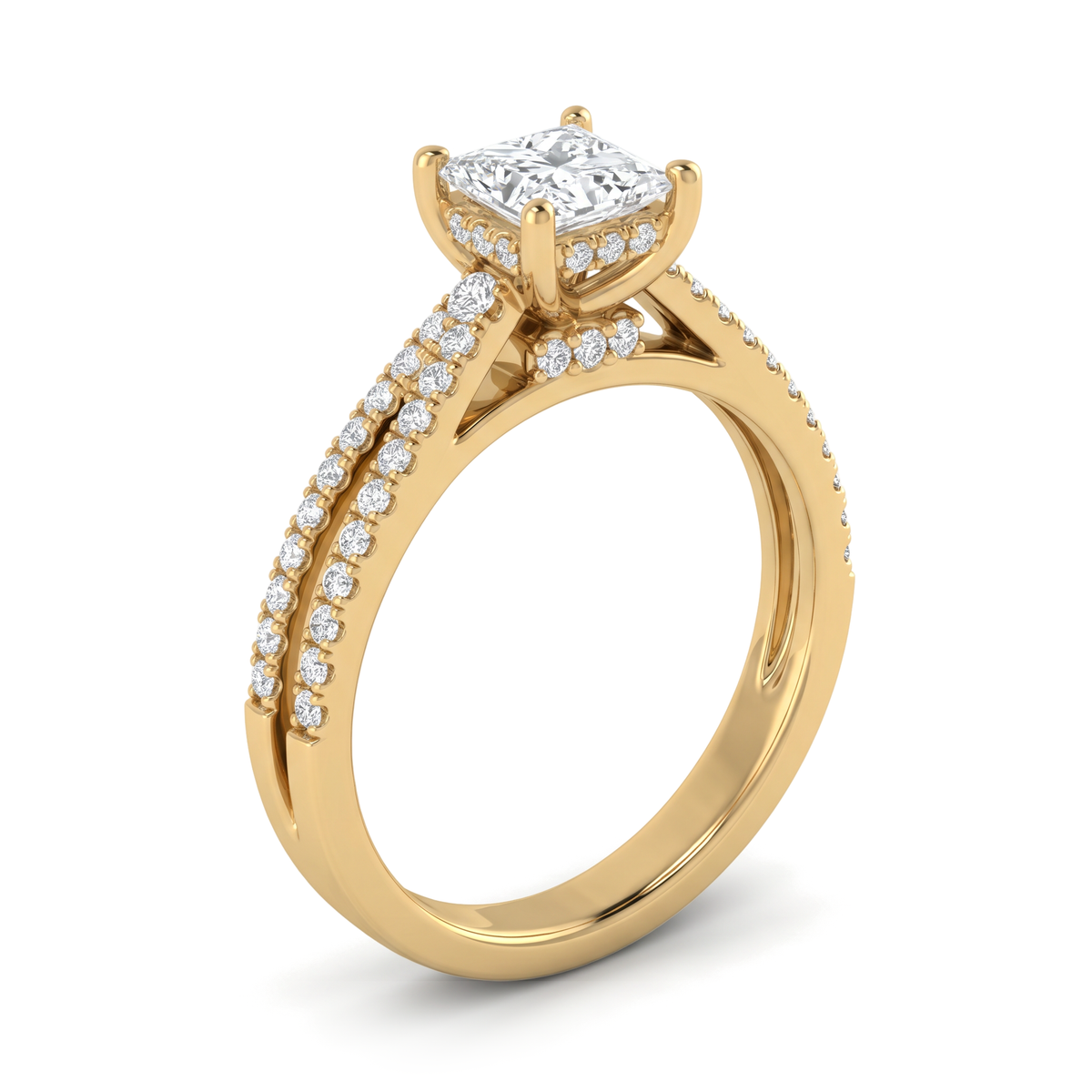 Split Shank Pavé Cathedral Princess Diamond Ring