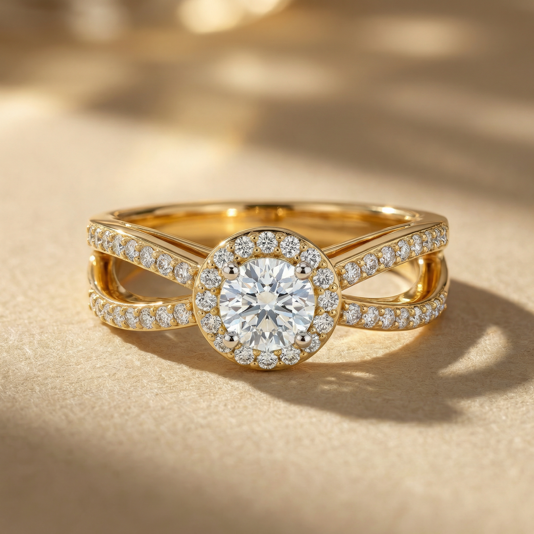 Split Shank Pav������ Halo Lab Grown Diamond Ring
