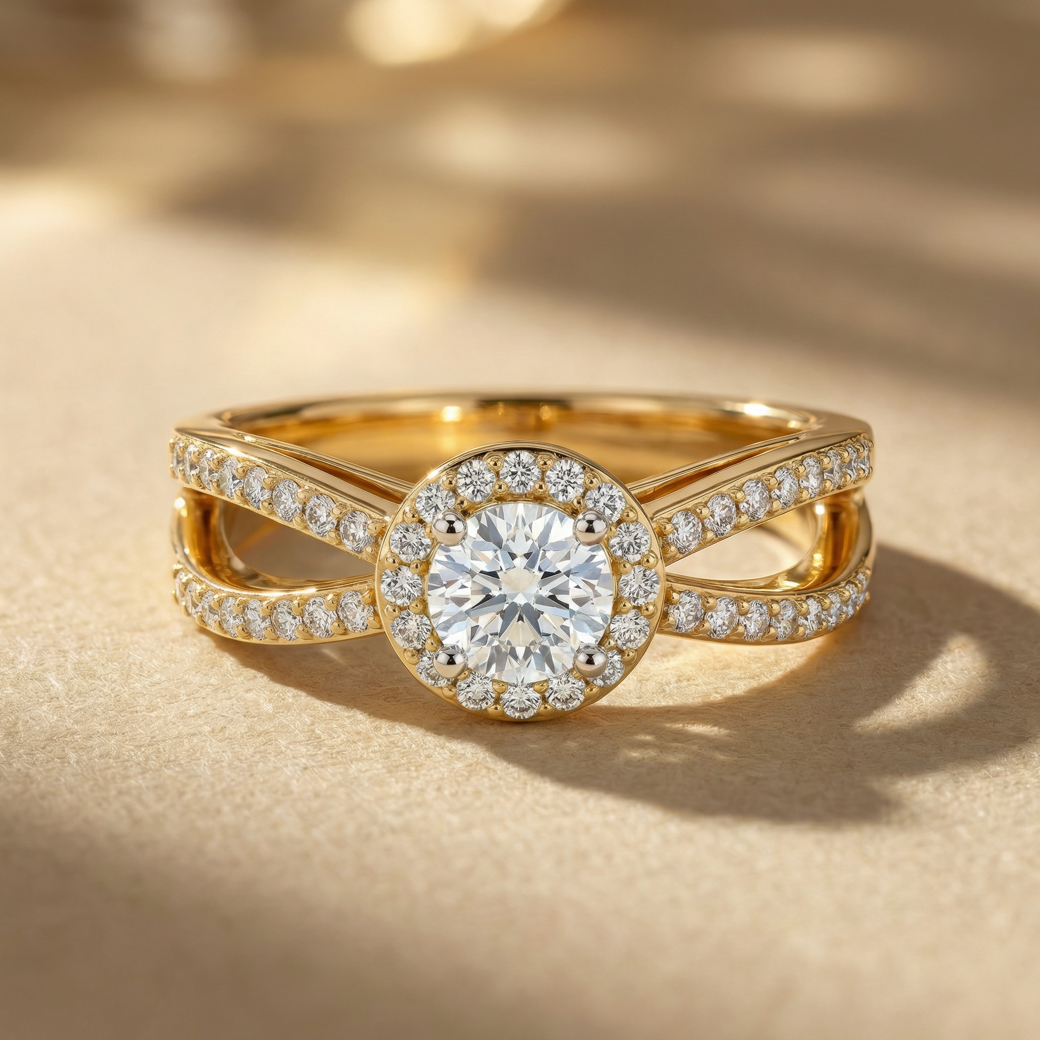Split Shank Pavé Halo Lab Grown Diamond Ring