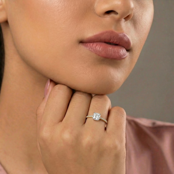 Petite Pavé Solitaire Lab Grown Diamond Ring