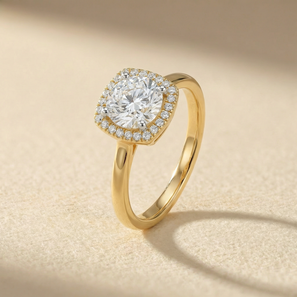 Soft Cushion Halo Lab Grown Diamond Ring