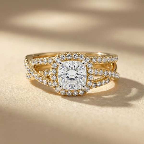 Triple Row Square Halo Lab Grown Diamond Ring