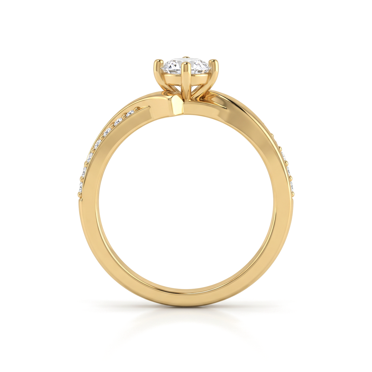 Bypass Pavé Round Diamond Solitaire Ring
