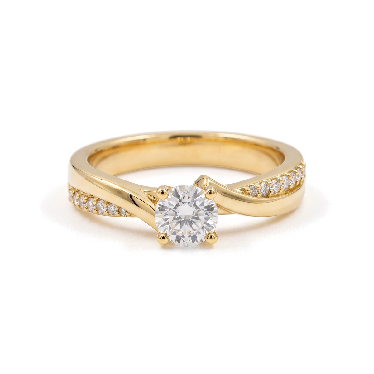 Bypass Pavé Round Diamond Solitaire Ring