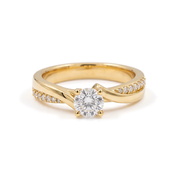 Bypass Pavé Round Diamond Solitaire Ring