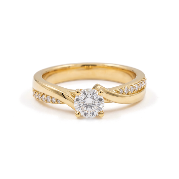 Bypass Pavé Round Diamond Solitaire Ring