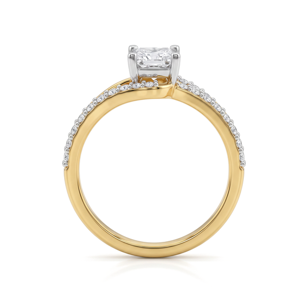 Bypass Swirl Pavé Shank Princess and Round Diamond Ring