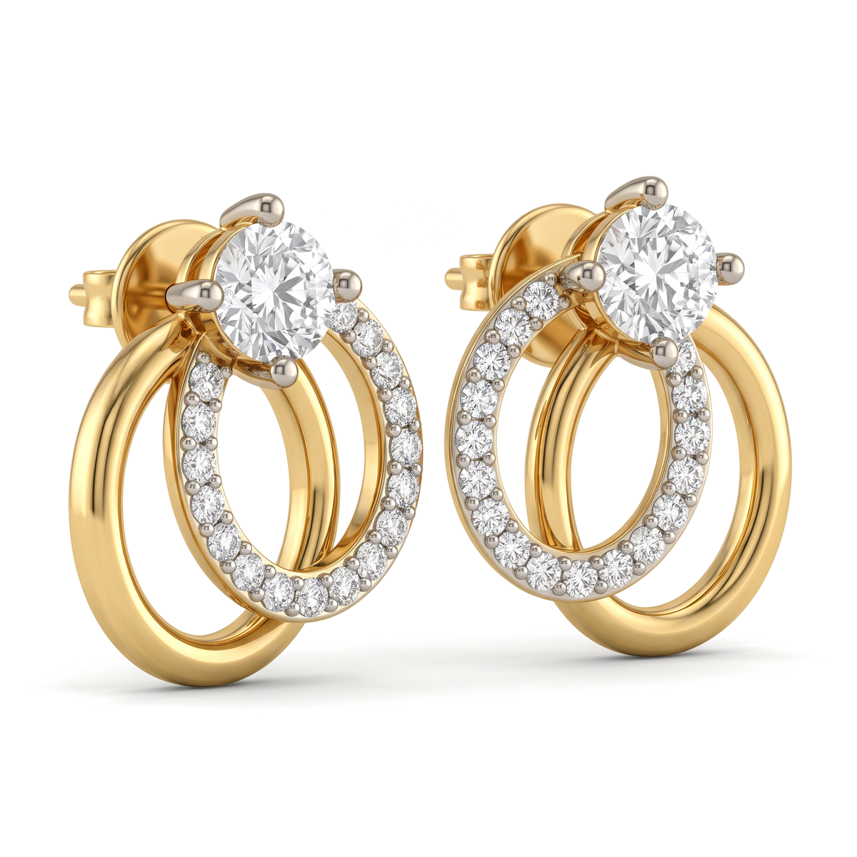 Interlocking Circle Solitaire Round Diamond Stud Earrings