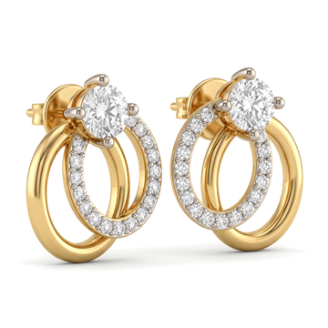 Interlocking Circle Solitaire Round Diamond Stud Earrings