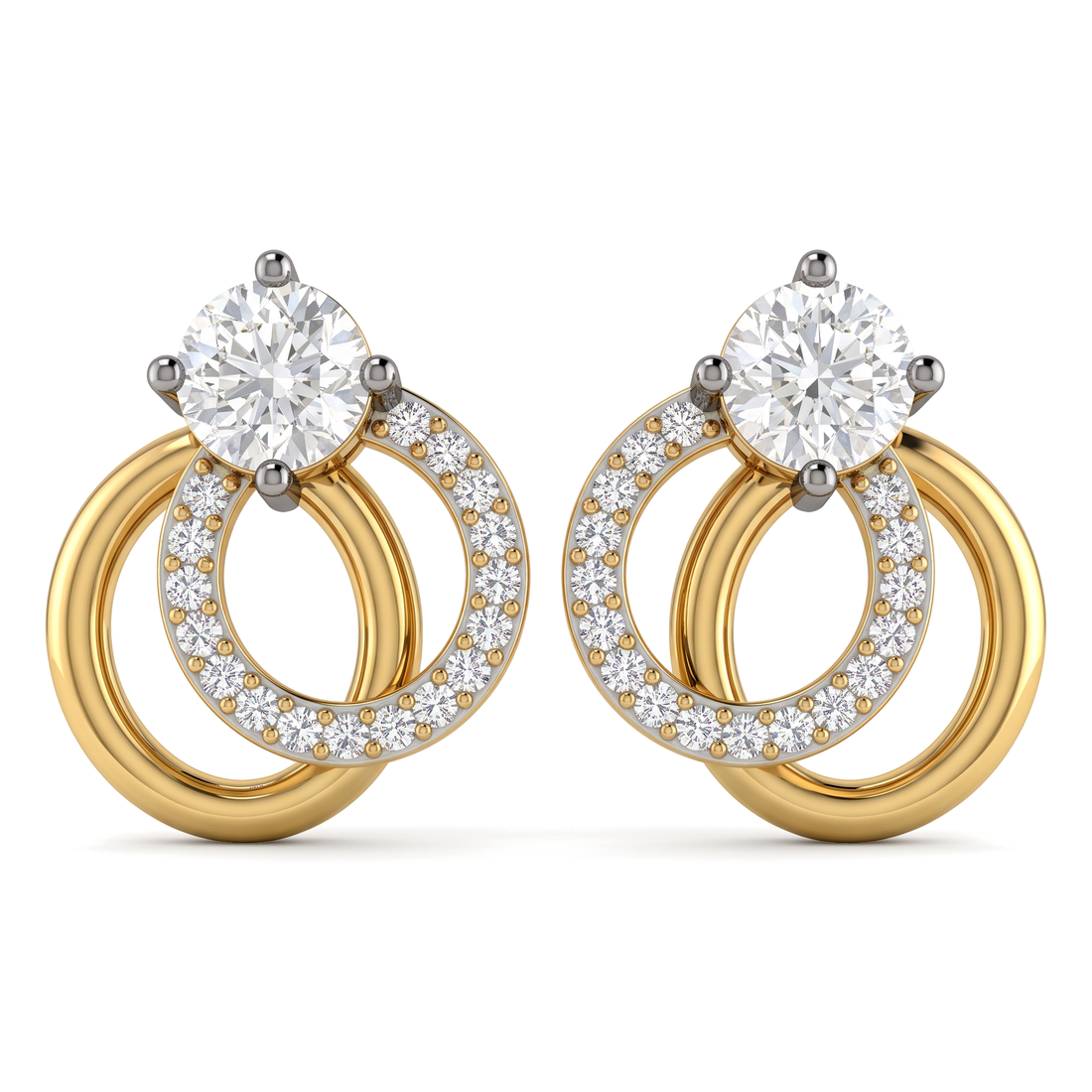 Interlocking Circle Solitaire Round Diamond Stud Earrings