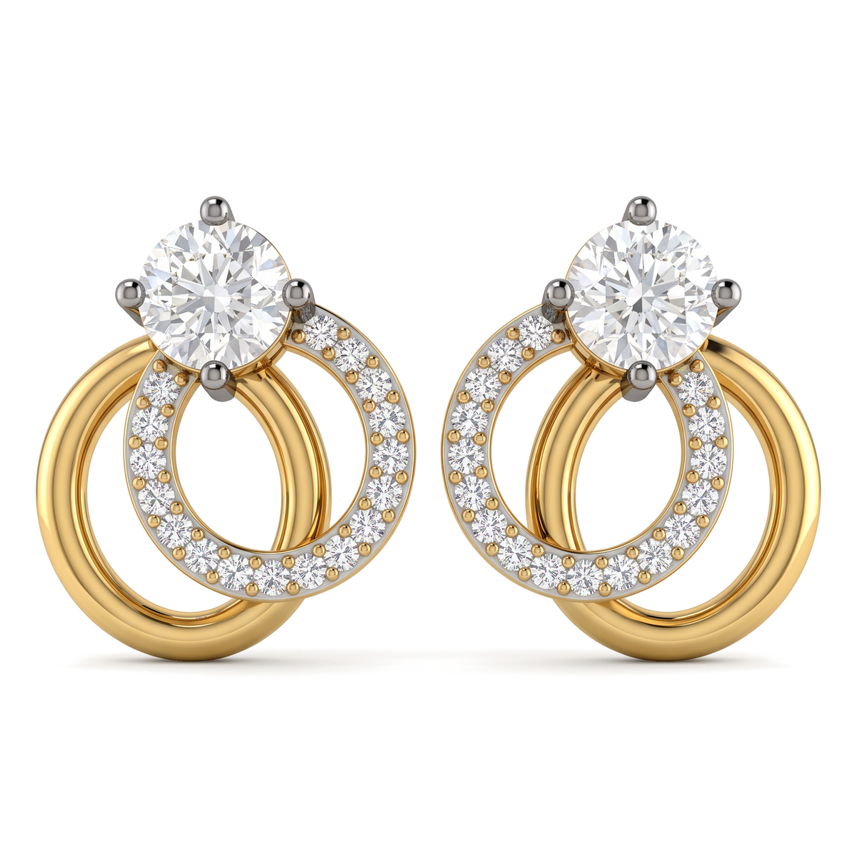 Interlocking Circle Solitaire Round Diamond Stud Earrings
