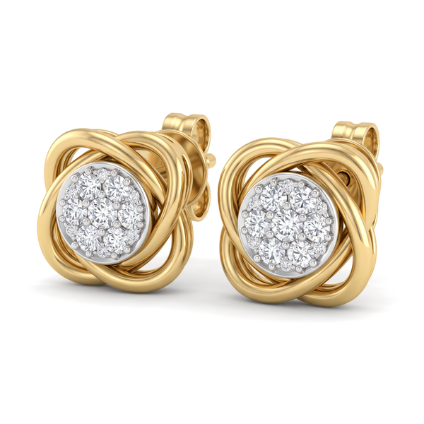 Swirl Floral Cluster Round Diamond Stud Earrings
