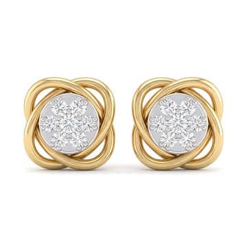 Swirl Floral Cluster Round Diamond Stud Earrings