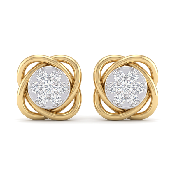 Swirl Floral Cluster Round Diamond Stud Earrings