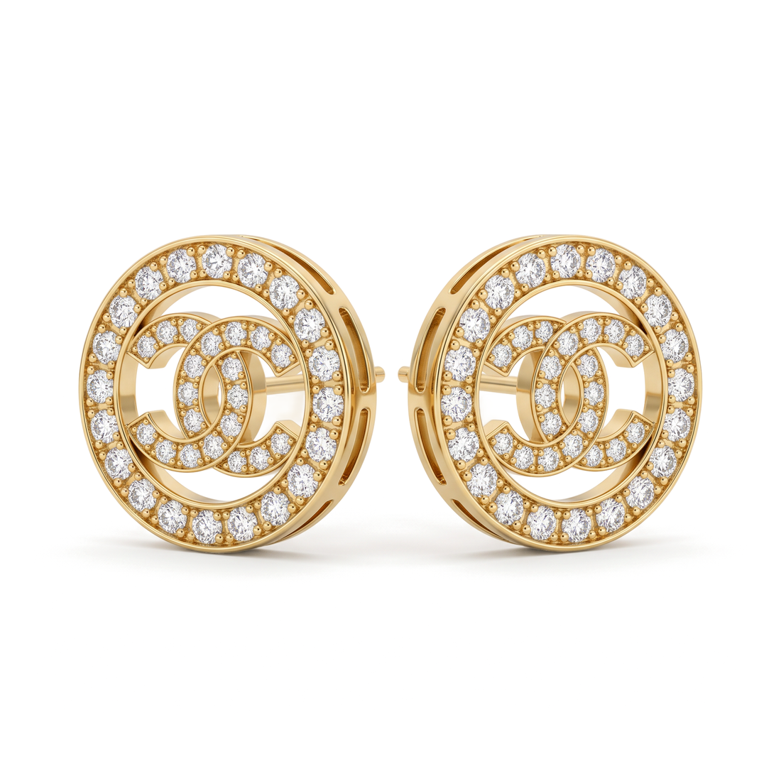 Interlocking Monogram Circle Halo Round Diamond Stud Earrings