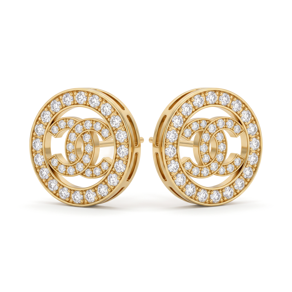 Interlocking Monogram Circle Halo Round Diamond Stud Earrings