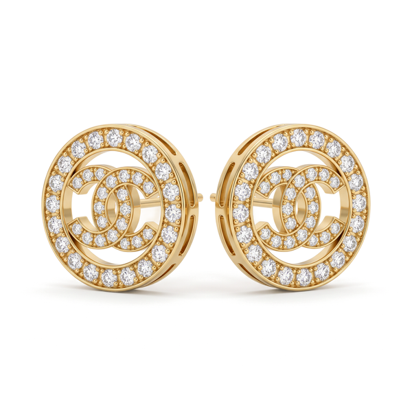 Interlocking Monogram Circle Halo Round Diamond Stud Earrings