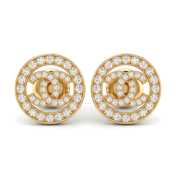 Interlocking Monogram Circle Halo Round Diamond Stud Earrings