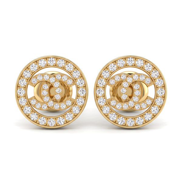 Interlocking Monogram Circle Halo Round Diamond Stud Earrings