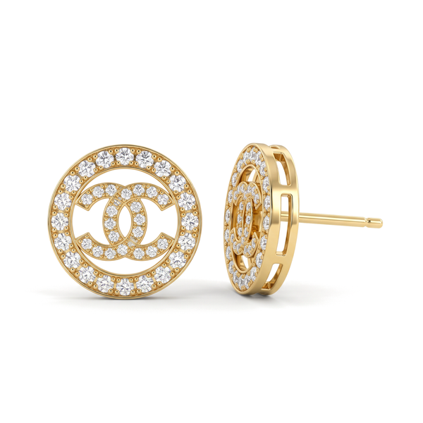 Interlocking Monogram Circle Halo Round Diamond Stud Earrings