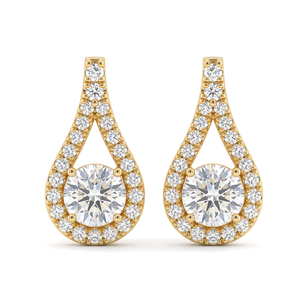 Floating Pear Halo Solitaire Round Diamond Stud Earrings