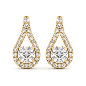 Floating Pear Halo Solitaire Round Diamond Stud Earrings