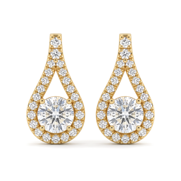 Floating Pear Halo Solitaire Round Diamond Stud Earrings