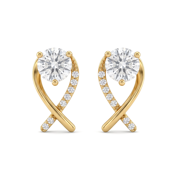 Crossover Ribbon Solitaire Round Diamond Stud Earrings