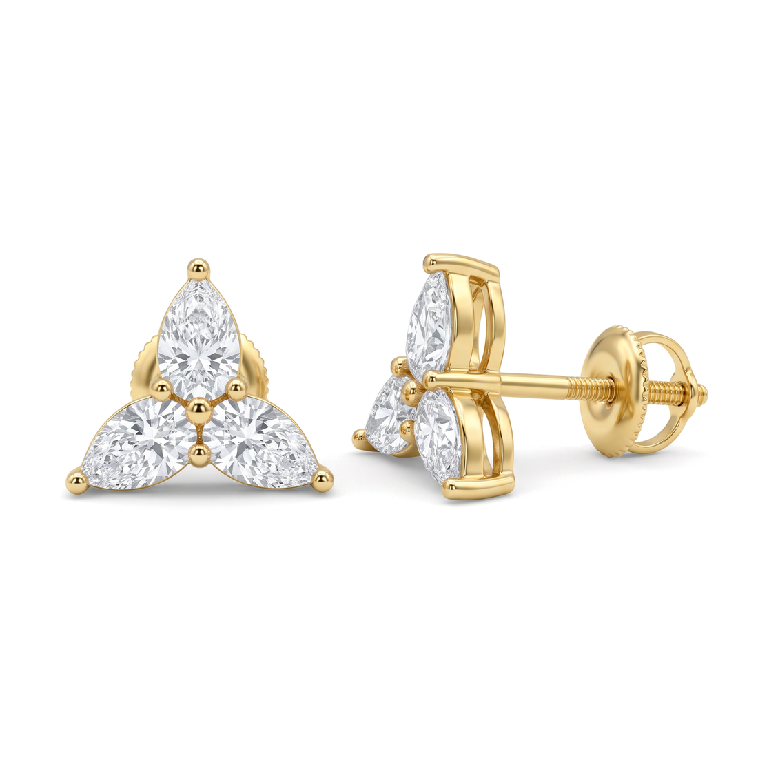 Trio Floral Cluster Pear Diamond Stud Earrings