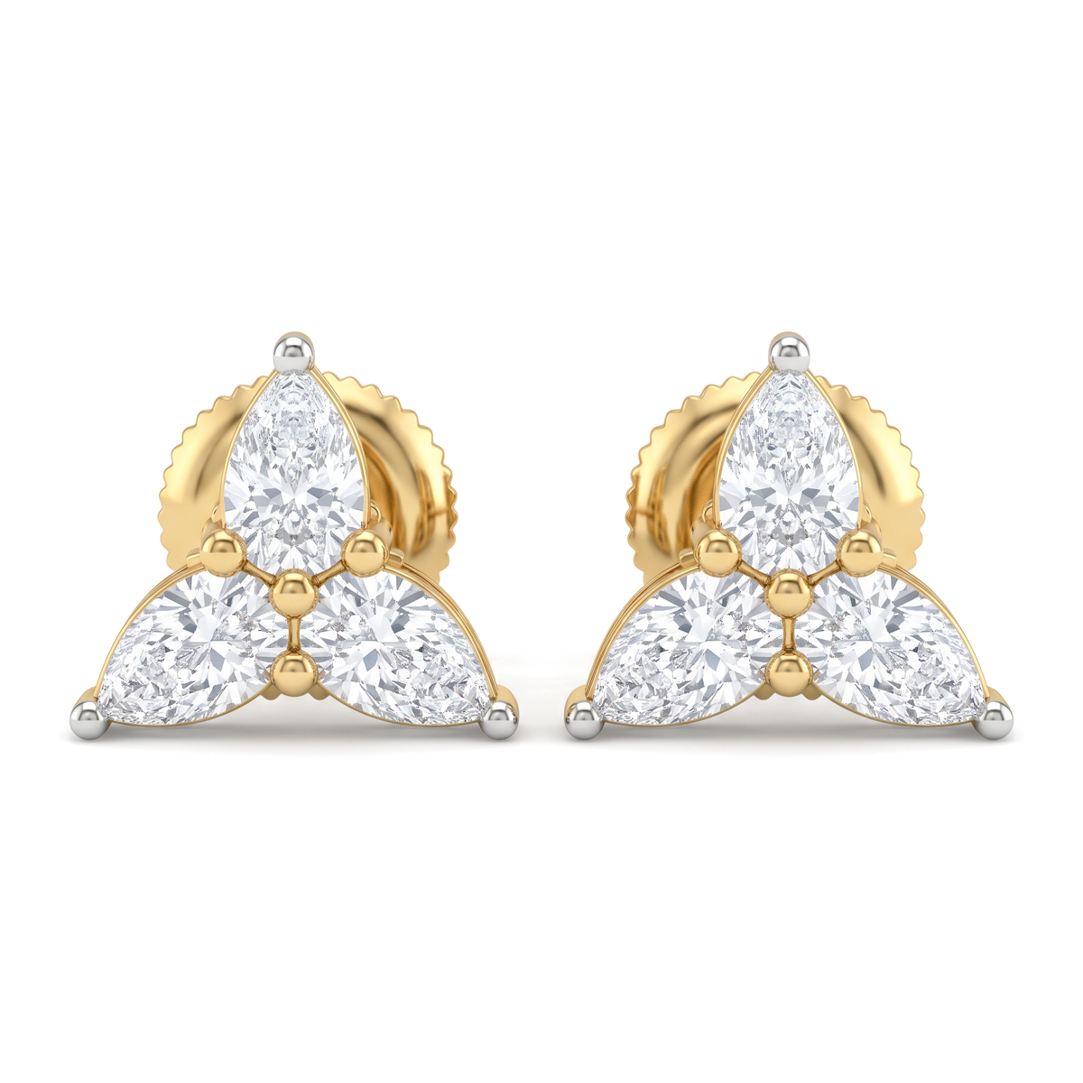 Trio Floral Cluster Pear Diamond Stud Earrings